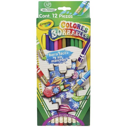 Lápices de Color Borrables con Sacapuntas con 12 Piezas Crayola