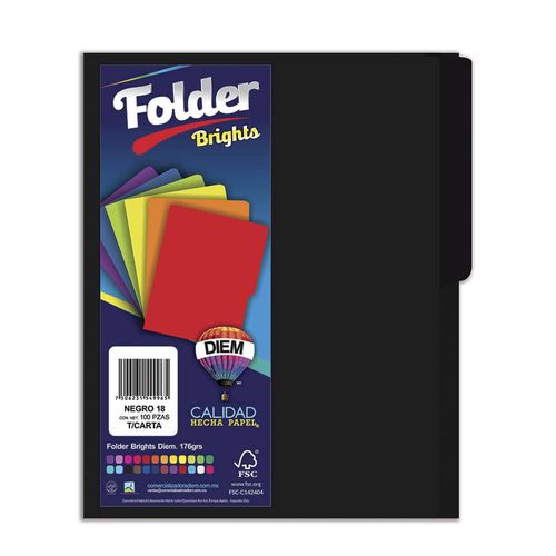 Folder de Cartulina Tamaño Carta Negro Paquete con 100 Piezas  Diem
