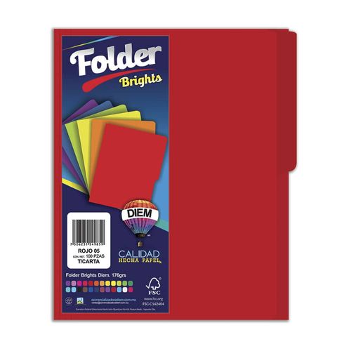 Folder de Cartulina Tamaño Carta Rojo Paquete con 100 Piezas Diem