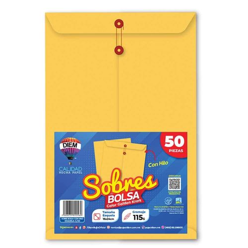 Sobre Bolsa Golden Kraft de 115 gr con Rondana Tamaño Esquela Paquete con 50 Piezas Diem