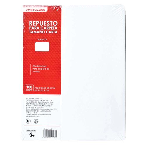 Hojas Perforadas Para Carpeta Tamaño Carta Blanco con 100 Hojas