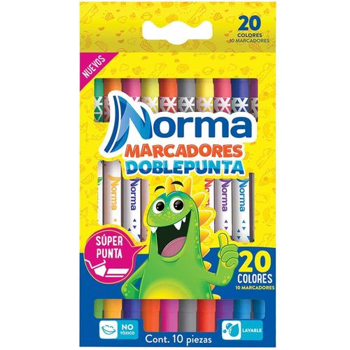 Marcadores Para Colorear Lavables Doble Punta Caja con 10 Piezas Norma