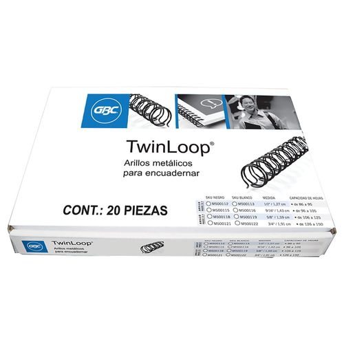 Arillo Metálico para Engargolar 2:1 5/8" Negro Tamaño Carta con 20 Piezas GBC