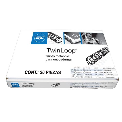 Arillo Metálico para Engargolar 3:1 1/2" Negro Tamaño Carta con 20 Piezas GBC