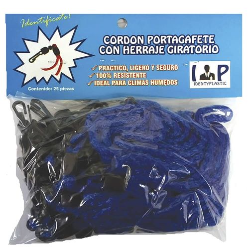Cordón Portagafete con Broche Giratorio Azul Rey Paquete con 25 Piezas Identyplastic