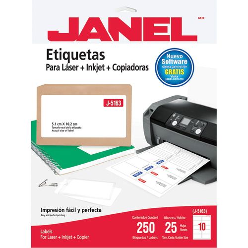 Etiqueta Adhesiva Laser 5.1 x 10.2 cm Tamaño Carta con 25 Piezas Janel