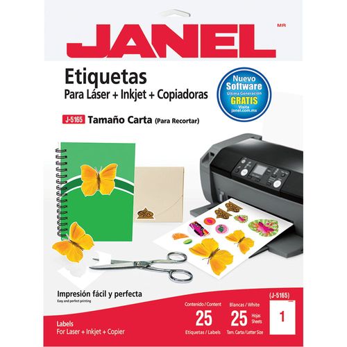 Etiqueta Adhesiva Laser 21.6 x 27.9 cm Tamaño Carta con 25 Piezas Janel