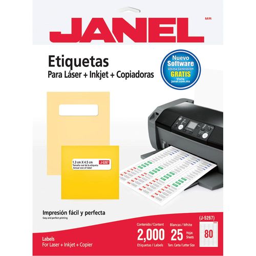 Etiqueta Adhesiva Laser Tamaño Carta 1.3 x 4.5 cm con 25 Hojas Janel