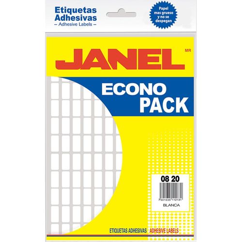 Etiqueta Adhesiva Blanca 8 x 20 mm con 12 Hojas Janel