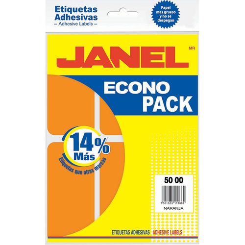 Etiqueta Adhesiva Naranja Fluorescente 50 x 100 mm con 8 Hojas Janel