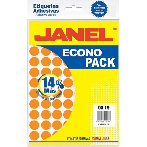 Etiqueta Adhesiva Redonda Naranja 19 mm con 12 Janel