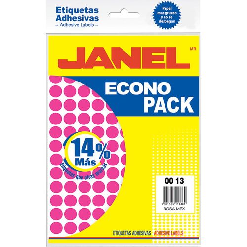 Etiqueta Adhesiva Redonda Rosa 19 mm con 12 Janel