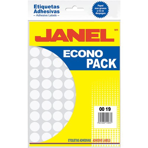 Etiqueta Adhesiva Redonda Blanca 19 mm con 12 Janel