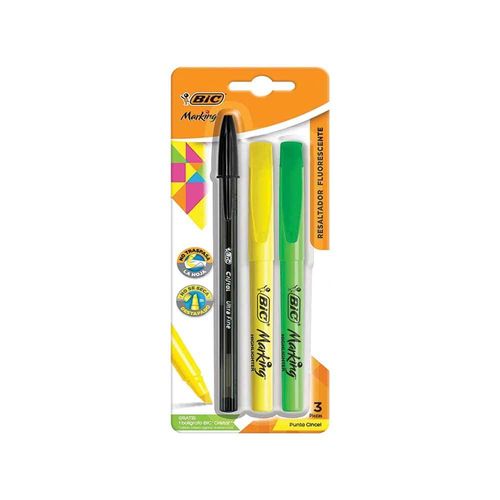 Marcatextos Fluorescente Delgado Amarillo y Verde Blíster con 2 Piezas Refresh Bic