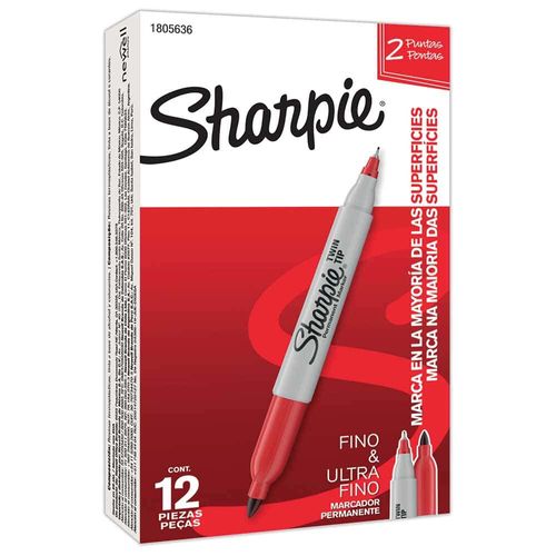 Marcador Permanente Doble Punta Rojo Caja con 12 Piezas Sharpie