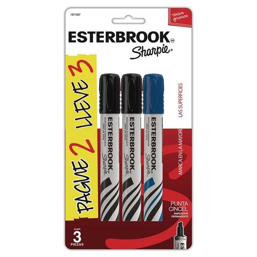 Marcador Permanente Grueso Negro Blíster con 2 Piezas + 1 Pieza Azul Esterbrook