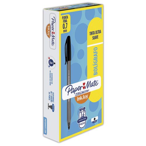 Bolígrafo Punto Fino Stick Negro Caja con 12 Piezas Kilométrico