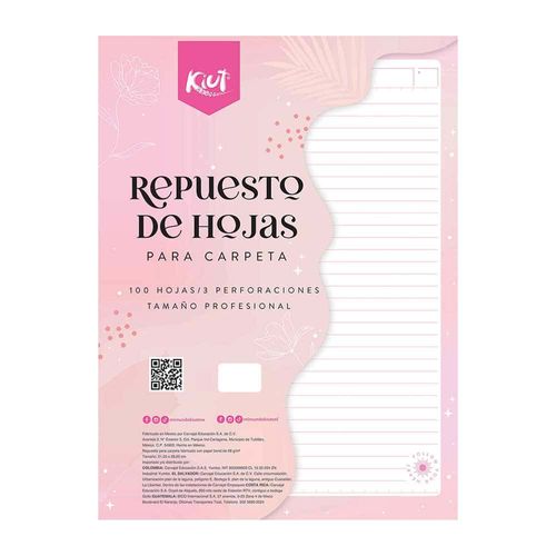 Hojas Perforadas para Carpeta Tamaño Carta de Raya con 100 Hojas Kiut Norma