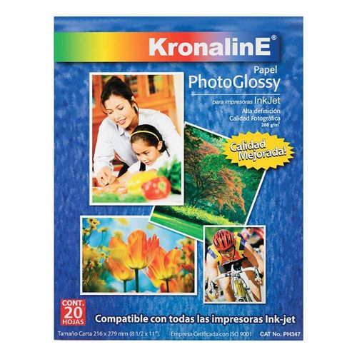Papel Fotográfico Glossy Tamaño Carta (8.5X11") Paquete con 20 Hojas KRONALINE PH347