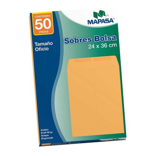 Sobre Bolsa Golden Kraft de 60 kg Engomado Tamaño Oficio 50 Piezas Mapasa IA0318