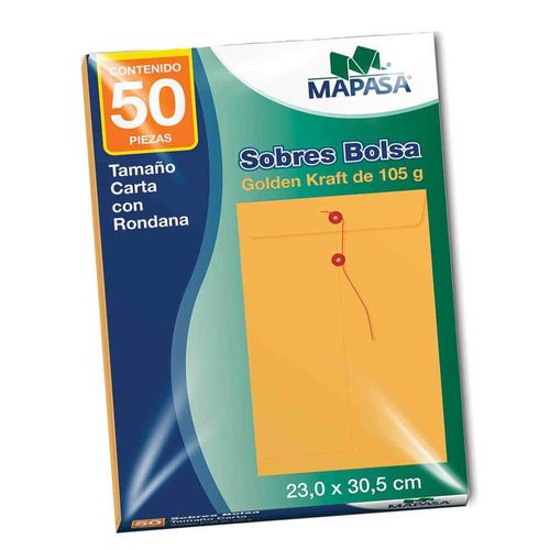 Sobre Bolsa Golden Kraft de 80 kg con Rondana Tamaño Carta 50 Piezas Mapasa IA0330