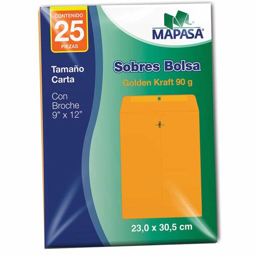 Sobre Bolsa de Papel Kraft de 80 kg con Broche Tamaño Carta con 25 Piezas Mapasa
