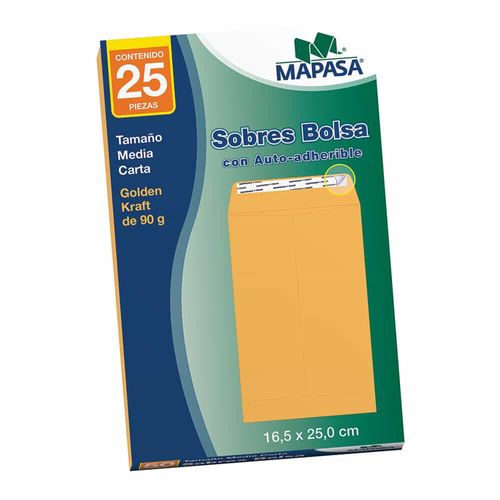 Sobre Bolsa de Papel Kraft de 60 kg con Adhesivo Tamaño Esquela con 25 Piezas Mapasa