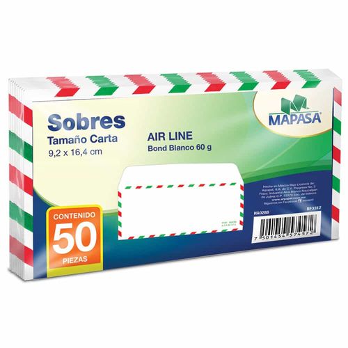 Sobre Aéreo para Hoja Tamaño Carta 60 kg Paquete con 50 Piezas Mapasa HA0120