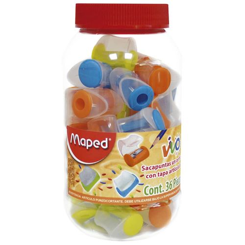 Sacapuntas de Plástico con Depósito Vivo Bote con 36 Piezas Maped