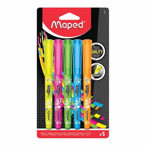 Marcador Fluorescente Delgado Colores Surtidos con 5 Piezas Peps Maped