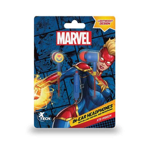 Audífono Alámbrico Inear con Manos Libres Capitana Marvel Xtech XTE-M100CM