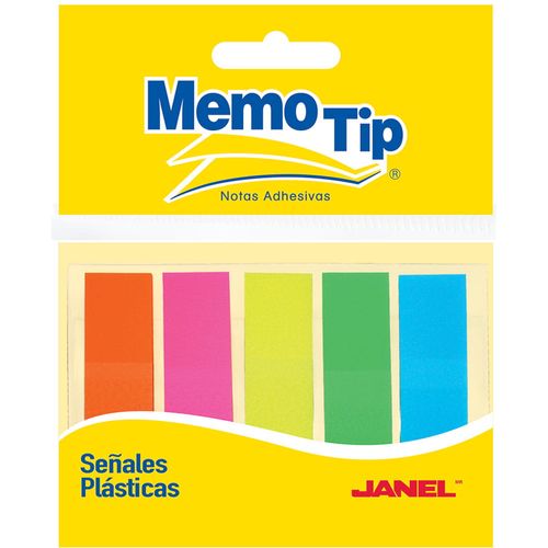 Banderitas Adhesivas de Plástico 5 Colores Blíster con 125 Piezas Memo Tip