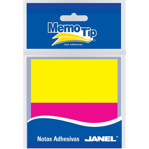 Notas Adhesivas de 5 x 7.5 cm Colores Neón Bolsa con 2 Colores Amarillo Y Rosa con 100 Hojas Memo Tip