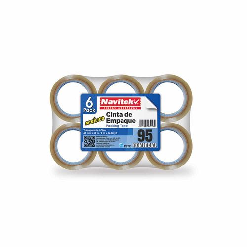 Cinta Adhesiva Transparente para Empaque de .48 x 50 m Paquete con 6 Piezas Navilux