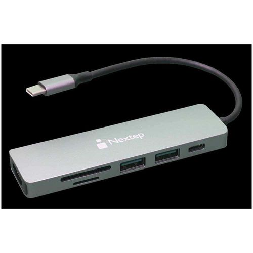 Conector Hub USB Tipo C 6 en 1 con USB 3.0 (2 Entradas) / USB Tipo C / HDMI / Lector de Tarjetas SD y TF Nextep NE-446