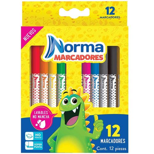 Marcador para Colorear Delgado Lavable Caja con 12 Piezas Norma