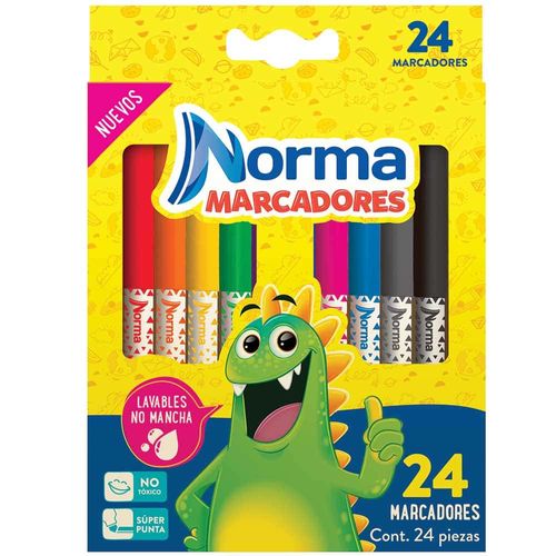 Marcador para Colorear Delgado Lavable Caja con 24 Piezas Norma