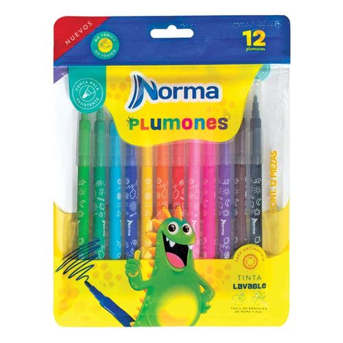 Marcador para Colorear Delgado Lavable Bolsa con 12 Piezas Norma 588630