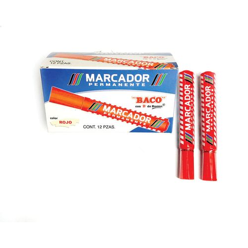 Marcador Permanente Grueso Rojo Caja con 12 Piezas Baco