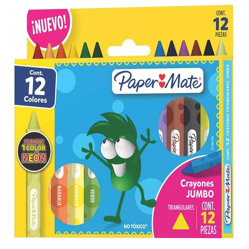 Crayón Escolar Triangular Jumbo caja con 12 Piezas Paper Mate 2136743