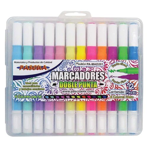 Marcador para Colorear Doble Punta Colores Neon y Pastel Caja con 12 Piezas Pascua PA-MAD201