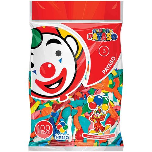 Globo Redondo Número 3 Bolsa con 100 Piezas Payaso