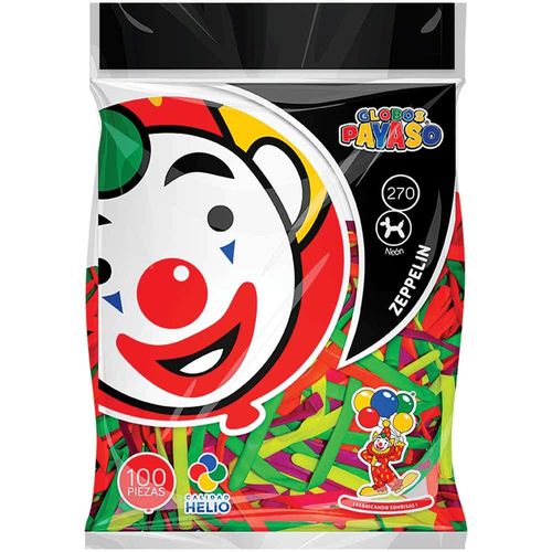 Globo Zeppelin Colores Neón Bolsa con 100 Piezas Payaso