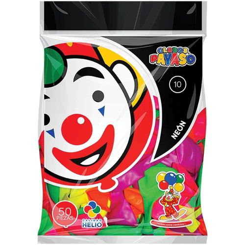 Globo Redondo Número 10 Colores Neón Bolsa con 50 Piezas Payaso