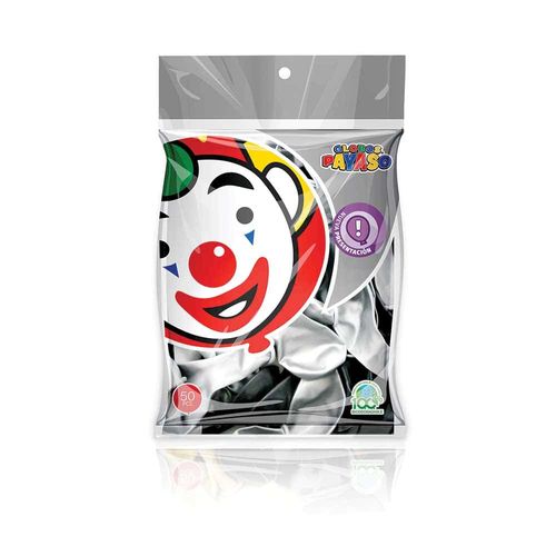 Globo Bicolor No. 9 Negro con Plata Bolsa con 50 Globos Metallic 4658