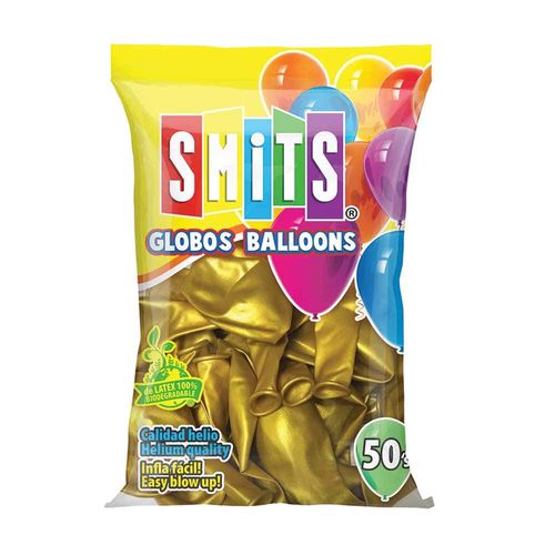 Globos para Fiesta Oro No. 9 Bolsa con 50 Piezas Smits 09SM05017M