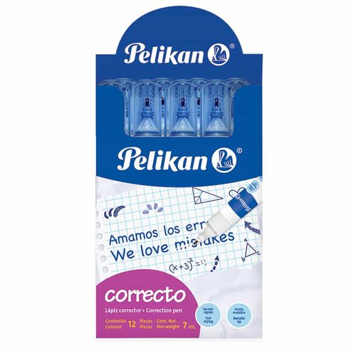 Corrector Líquido Blanco Tipo Pluma 7 ml Caja con 12 Piezas Correcto Pelikan