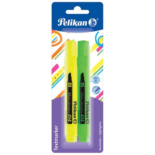 Marcador Fluorescente Grueso Amarillo y Verde 714 Blíster con 2 Piezas Pelikan