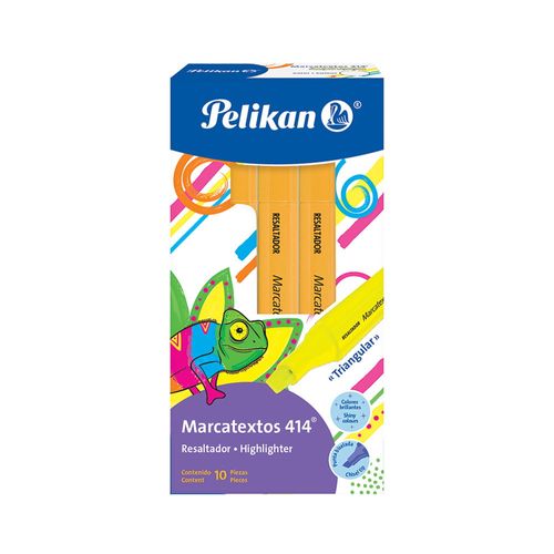 Marcador Fluorescente Grueso Triangular Naranja 414 Caja con 10 Piezas Pelikan