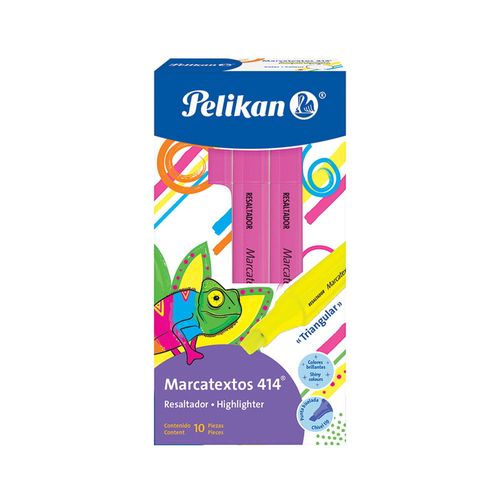 Marcador Fluorescente Grueso Triangular Rosa 414 Caja con 10 Piezas Pelikan
